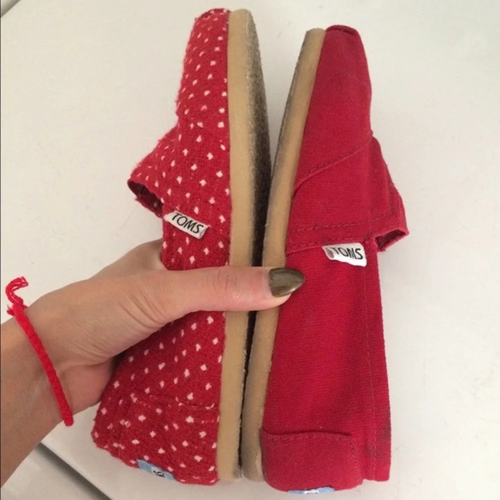 TOMS Espadrilles Wedges Slip-on Polka Dot Red W5 - Picture 4 of 5